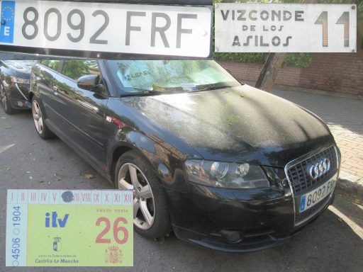Veh&iacute;culos abandonados, verlassene Fahrzeuge, Madrid, Spanien, Audi A3 1.8 T, Kennzeichen 8092 FRF, Erstzulassung Juni 2007, Calle Vizconde de los Asilos 11, 28027 Madrid im Juni 2026