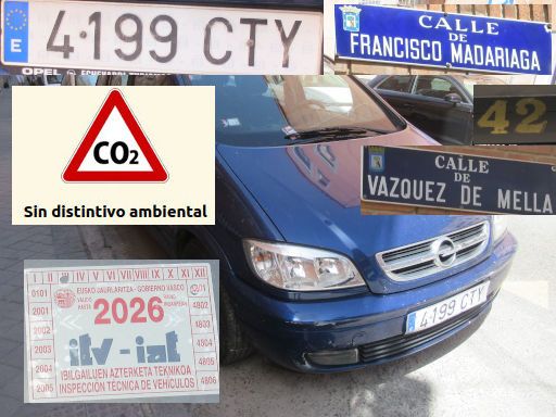 Veh&iacute;culos abandonados, verlassene Fahrzeuge, Madrid, Spanien, Opel Zafira 2.0 DTi, Kennzeichen 4199 CTY, Erstzulassung April 2004, Calle Francisco Madariaga 42, 28017 Madrid im Juni 2026