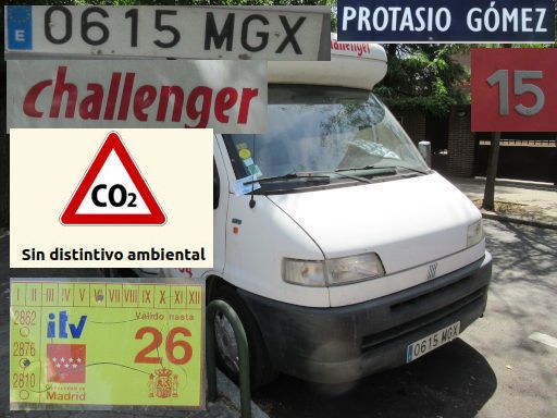 Veh&iacute;culos abandonados, verlassene Fahrzeuge, Madrid, Spanien, Wohnmobil Challenger, Kennzeichen 0615 MGX, Erstzulassung in Spanien im Mai 2023, Calle Protasio Gomez 15, 28027 Madrid im Juni 2026