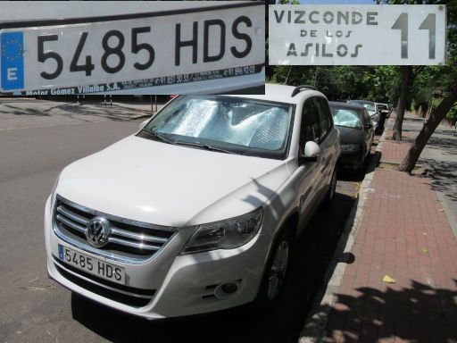 Veh&iacute;culos abandonados, verlassene Fahrzeuge, Madrid, Spanien, Volkswagen Tiguan 2.0 TDI, Kennzeichen 5485 HDS, Erstzulassung Juni 2011, Calle Vizconde de los Asilos 11, 28027 Madrid im Juni 2026