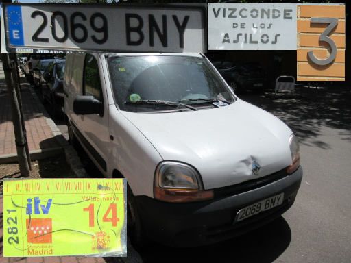 Veh&iacute;culos abandonados, verlassene Fahrzeuge, Madrid, Spanien, Renault Kangoo, Kennzeichen 2069 BNY, Erstzulassung November 2001, Calle Vizconde de los Asilos 3, 28027 Madrid im Juni 2026