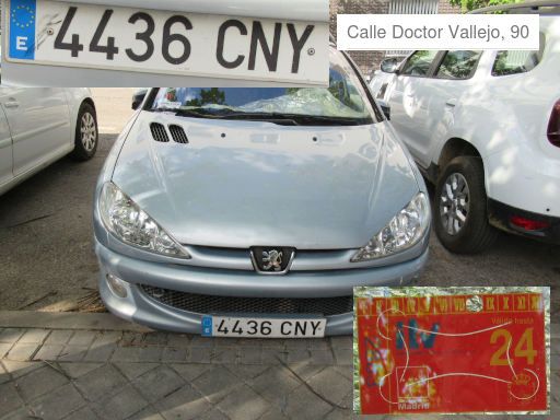 Veh&iacute;culos abandonados, verlassene Fahrzeuge, Madrid, Spanien, Peugeot 206 SW, Kennzeichen 4436 CNY, Erstzulassung November 2003, Calle Doctor Vallejo 90, 28027 Madrid im Juni 2026