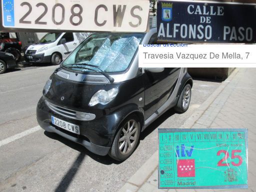 Veh&iacute;culos abandonados, verlassene Fahrzeuge, Madrid, Spanien, Smart fortwo, Kennzeichen 2208 CWS, Erstzulassung Juni 2004, Travesia Vazquez de Mella 7, 28017 Madrid im Juni 2026