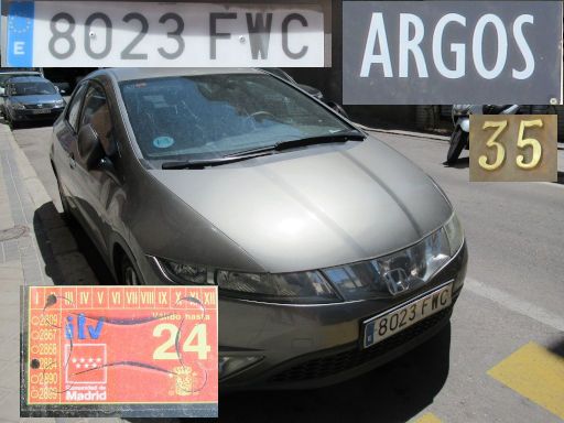 Veh&iacute;culos abandonados, verlassene Fahrzeuge, Madrid, Spanien, Honda Civic, Kennzeichen 8023 FWC, Erstzulassung Oktober 2007, Calle Argos 35, 28037 Madrid im Juni 2026