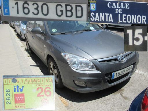 Veh&iacute;culos abandonados, verlassene Fahrzeuge, Madrid, Spanien, Hyundai i30 CRDi, Kennzeichen 1630 GBD, Erstzulassung Februar 2008, Calle Santa Leonor 15, 28037 Madrid im Juni 2026
