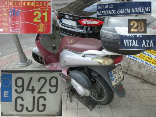 Veh&iacute;culos abandonados, verlassene Fahrzeuge, Madrid, Spanien, Motorroller, Kennzeichen 9429 GJG, Erstzulassung Oktober 2008, Avenida de la Institucion Libre de Ense&ntilde;anza 28, 28037 Madrid im M&auml;rz 2026