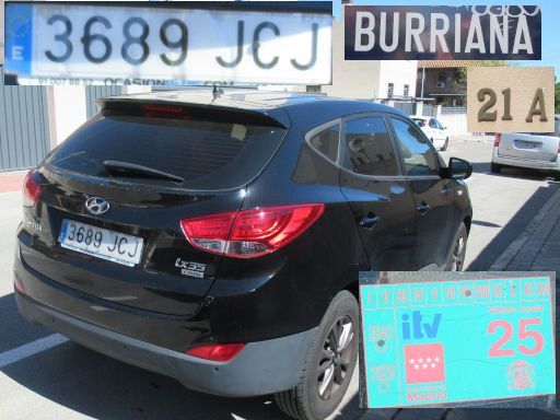 Veh&iacute;culos abandonados, verlassene Fahrzeuge, Madrid, Spanien, Hyundai ix35, Kennzeichen 3689 JCJ, Erstzulassung Febraur 2015, Calle Burriana 21 A, 28042 Madrid im M&auml;rz 2026