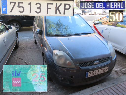Veh&iacute;culos abandonados, verlassene Fahrzeuge, Madrid, Spanien, Ford Fiesta, Kennzeichen 7513 FKP, Erstzulassung Januar 2007, Calle Jose del Hierro 50, 28027 Madrid im M&auml;rz 2026