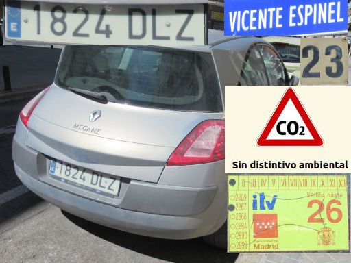 Veh&iacute;culos abandonados, verlassene Fahrzeuge, Madrid, Spanien, Renault Megane, Kennzeichen 1824 DLZ, Erstzulassung Januar 2005, Calle Vicente Espinel 23, 28021 Madrid im M&auml;rz 2026