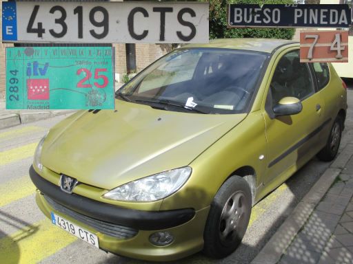 Veh&iacute;culos abandonados, verlassene Fahrzeuge, Madrid, Spanien, Peugeot 206, Kennzeichen 4319 CTS, Erstzulassung M&auml;rz 2004, Calle Bueso Pineda 74, 28043 Madrid im M&auml;rz 2026