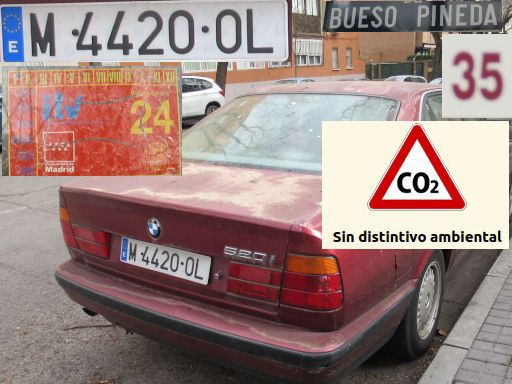 Veh&iacute;culos abandonados, verlassene Fahrzeuge, Madrid, Spanien, BMW 520i, Kennzeichen M 4420 OL, Erstzulassung Juni 1993, Calle Bueso Pineda 35, 28043 Madrid im M&auml;rz 2026