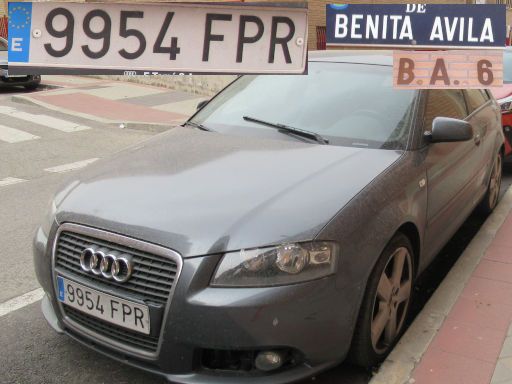 Veh&iacute;culos abandonados, verlassene Fahrzeuge, Madrid, Spanien, Audi A3 2.0 T, Kennzeichen 9954 FPR, Erstzulassung Mai 2007, Calle Benita Avila 6 A, 28043 Madrid im M&auml;rz 2026