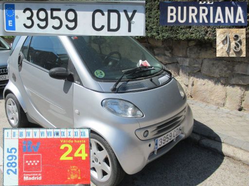 Veh&iacute;culos abandonados, verlassene Fahrzeuge, Madrid, Spanien, Smart fortwo, Kennzeichen 3959 CDY, Erstzulassung Februar 2003, Calle Burriana 13, 28042 Madrid im M&auml;rz 2026