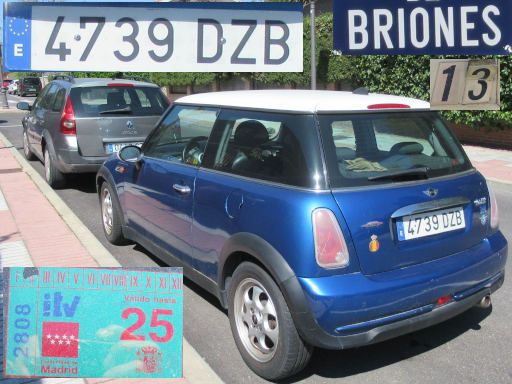 Veh&iacute;culos abandonados, verlassene Fahrzeuge, Madrid, Spanien, Mini Cooper, Kennzeichen 4739 DZB, Erstzulassung Januar 2005, Calle Briones 13, 28042 Madrid im M&auml;rz 2026