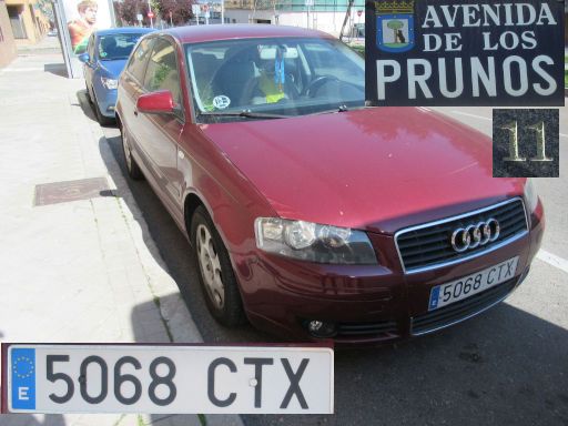 Veh&iacute;culos abandonados, verlassene Fahrzeuge, Madrid, Spanien, Audi A3 1.6 FSI, Kennzeichen 5068 CTX, Erstzulassung April 2004, Avenida de los Prunos 11, 28042 Madrid im M&auml;rz 2026