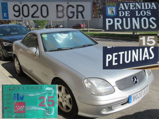 Veh&iacute;culos abandonados, verlassene Fahrzeuge, Madrid, Spanien, Mercedes-Benz SLK 200, Kennzeichen 9020 BGR, Erstzulassung M&auml;rz 2001, Avenida de los Prunos 15, 28042 Madrid im M&auml;rz 2026