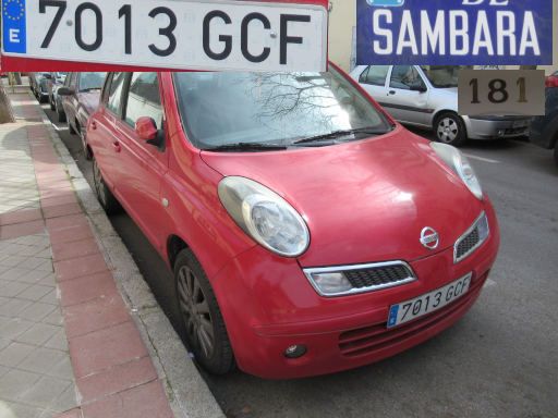 Veh&iacute;culos abandonados, verlassene Fahrzeuge, Madrid, Spanien, Nissan Micra, Kennzeichen 7013 GCF, Erstzulassung M&auml;rz 2008, Calle Sambara 181, 28027 Madrid im M&auml;rz 2026