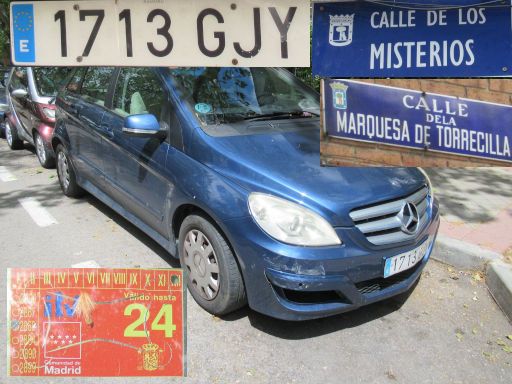 Vehículos abandonados, verlassene Fahrzeuge, Madrid, Spanien, Mercedes-Benz B 170, Kennzeichen 1713 GJY, Erstzulassung Dezember 2008, Calle de los Misterios 7 / Calle de la Marquesa de Torrecilla, 28027 Madrid im Mai 2025