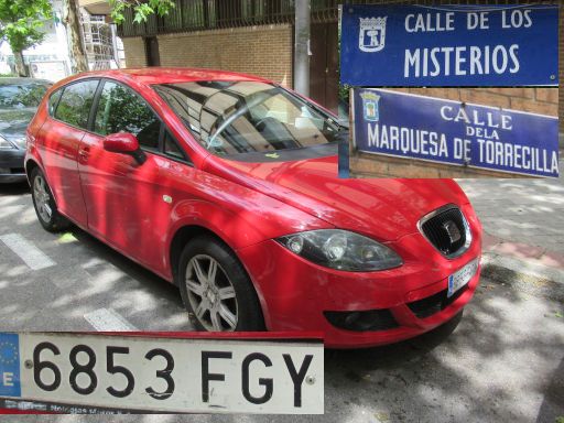 Vehículos abandonados, verlassene Fahrzeuge, Madrid, Spanien, Seat Léon, Kennzeichen 6853 FGY, Erstzulassung Oktober 2006, Calle de los Misterios 7 / Calle de la Marquesa de Torrecilla, 28027 Madrid im Mai 2025