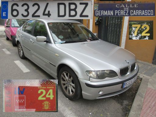 Vehículos abandonados, verlassene Fahrzeuge, Madrid, Spanien, BMW 320d, Kennzeichen 6324 DBZ, Erstzulassung Oktober 2004, Calle de German Pérez Carrasco 72, 28027 Madrid im Mai 2025