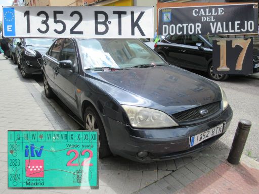 Vehículos abandonados, verlassene Fahrzeuge, Madrid, Spanien, Ford Mondeo TDCi, Kennzeichen 1352 BTK, Erstzulassung März 2002, Calle del Doctor Vallejo 17, 28027 Madrid im Mai 2025