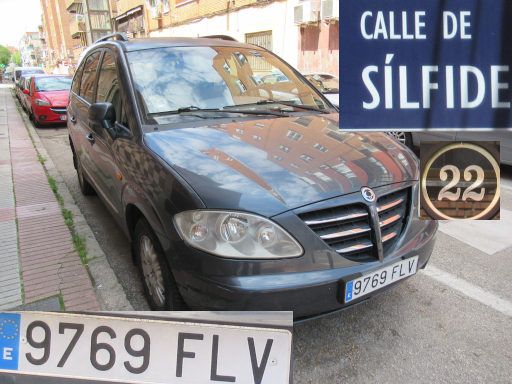 Vehículos abandonados, verlassene Fahrzeuge, Madrid, Spanien, SsangYong Rodius, Kennzeichen 9769 FLV, Erstzulassung März 2007, Calle de Sílfide 22, 28022 Madrid im Mai 2025