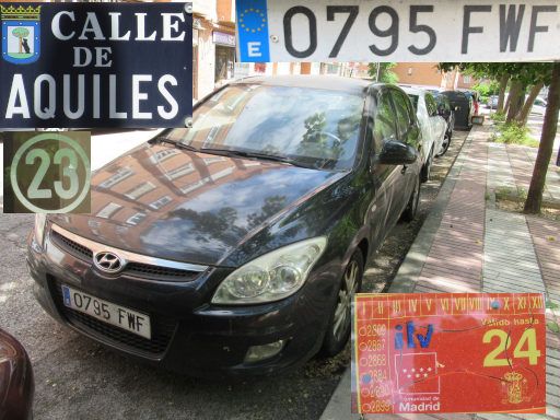 Vehículos abandonados, verlassene Fahrzeuge, Madrid, Spanien, Hyundai i30 CRDi, Kennzeichen 0795 FWF, Erstzulassung Oktober 2007, Calle de Aquiles 23, 28022 Madrid im Mai 2025