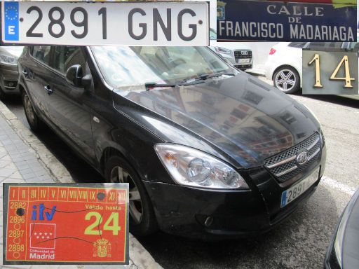 Vehículos abandonados, verlassene Fahrzeuge, Madrid, Spanien, Kia ceed, Kennzeichen 2891 GNG, Erstzulassung Juni 2009, Calle de Francisco Madariaga 14, 28021 Madrid im Mai 2025