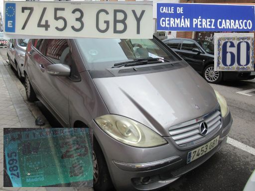 Vehículos abandonados, verlassene Fahrzeuge, Madrid, Spanien, Mercedes-Benz A 180 CDI, Kennzeichen 7453 GBY, Erstzulassung März 2008, Calle de Germán Pérez Carrasco 60, 28027 Madrid im Mai 2025
