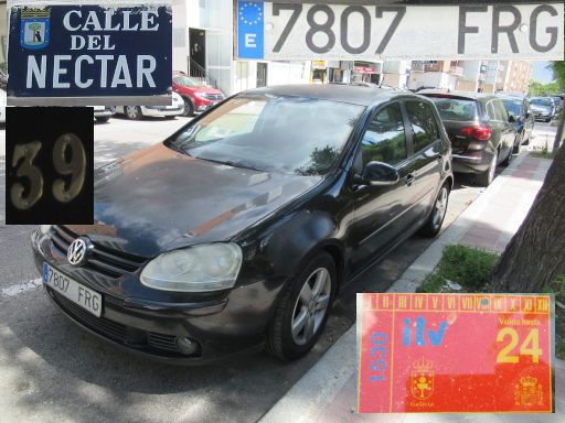 Vehículos abandonados, verlassene Fahrzeuge, Madrid, Spanien, Volkswagen Golf, Kennzeichen 7807 FRG, Erstzulassung Juni 2007, Calle del Nectar 39, 28022 Madrid im Mai 2025