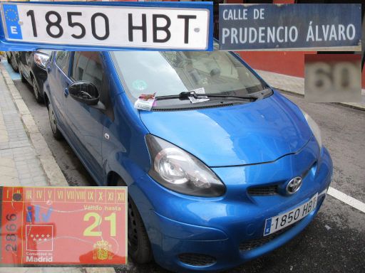 Vehículos abandonados, verlassene Fahrzeuge, Madrid, Spanien, Toyota Aygo, Kennzeichen 1850 HBT, Erstzulassung Februar 2011, Calle de Prudencio Álvaro 60, 28027 Madrid im Mai 2025