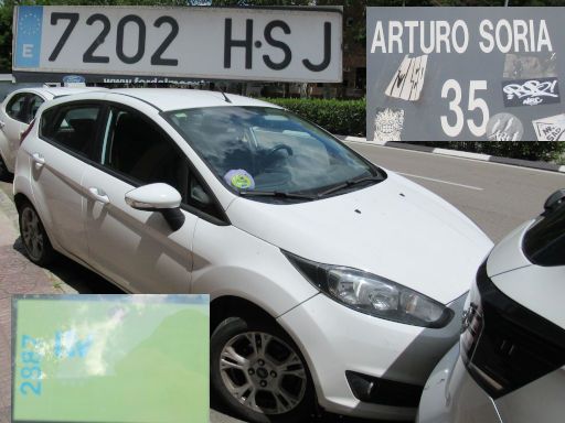 Vehículos abandonados, verlassene Fahrzeuge, Madrid, Spanien, Ford Fiesta, Kennzeichen 7202 HSJ, Erstzulassung Juli 2013, Calle Arturo Soria 35, 28027 Madrid im Mai 2025