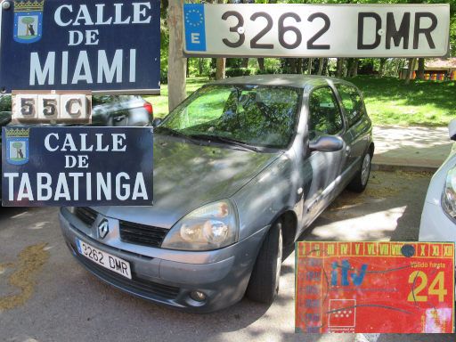 Vehículos abandonados, verlassene Fahrzeuge, Madrid, Spanien, Renault Clio, Kennzeichen 3262 DMR, Erstzulassung Januar 2005, Calle de Miami 55 C, 28027 Madrid im Mai 2025