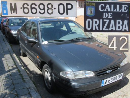Vehículos abandonados, verlassene Fahrzeuge, Madrid, Spanien, Ford Mondeo 16V, Kennzeichen M 6698 OP, Erstzulassung Juli 1993, Calle de Orizaba 42, 28027 Madrid im Mai 2025