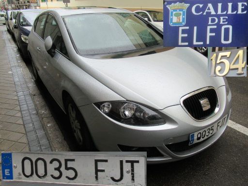 Vehículos abandonados, verlassene Fahrzeuge, Madrid, Spanien, Seat, Kennzeichen 0035 FJT, Erstzulassung Dezember 2006, Calle de Elfo 154, 28027 Madrid im Mai 2025