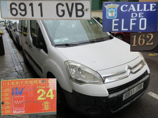Vehículos abandonados, verlassene Fahrzeuge, Madrid, Spanien, Citroen Berlingo, Kennzeichen 6911 GVB, Erstzulassung März 2010, Calle de Elfo 162, 28027 Madrid im Mai 2025