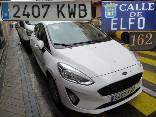 Vehículos abandonados, verlassene Fahrzeuge, Madrid, Spanien, Ford Fiesta, Kennzeichen 2407 KWB, Erstzulassung April 2019, Calle de Elfo 162, 28027 Madrid im Mai 2025