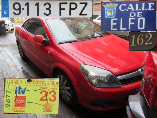 Vehículos abandonados, verlassene Fahrzeuge, Madrid, Spanien, Opel Astra 1.6 Twinport, Kennzeichen 9113 FPZ, Erstzulassung Mai 2007, Calle de Elfo 162, 28027 Madrid im Mai 2025