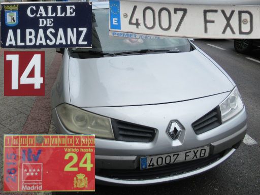 Vehículos abandonados, verlassene Fahrzeuge, Madrid, Spanien, Renault Megane, Kennzeichen 4007 FXD, Erstzulassung November 2007, Calle de Albasanz 14, 28037 Madrid im Mai 2025