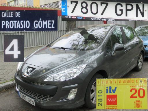 Vehículos abandonados, verlassene Fahrzeuge, Madrid, Spanien, Peugeot 308, Kennzeichen 7807 GPN, Erstzulassung September 2009, Calle de Protasio Gómez 4, 28027 Madrid im Mai 2025