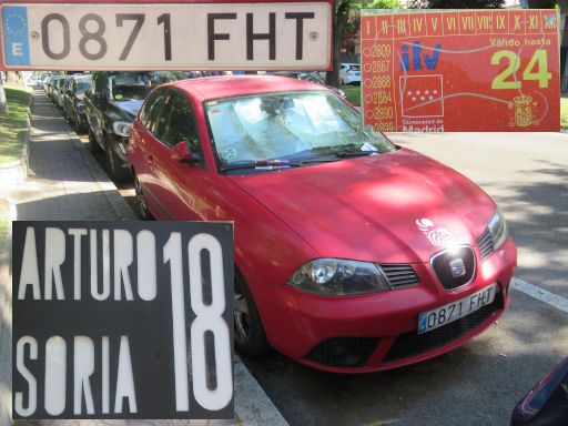 Vehículos abandonados, verlassene Fahrzeuge, Madrid, Spanien, Seat Ibiza, Kennzeichen 0871 FHT, Erstzulassung November 2006, Calle de Arturo Soria 18, 28027 Madrid im Mai 2025