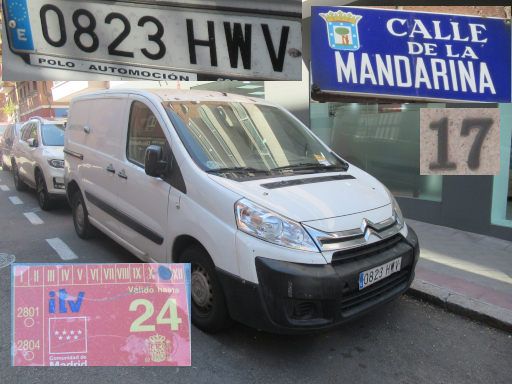 Vehículos abandonados, verlassene Fahrzeuge, Madrid, Spanien, Citroen Lieferwagen, Kennzeichen 0823 HWV, Erstzulassung Mai 2014, Calle de la Mandarina 17, 28027 Madrid im Mai 2025
