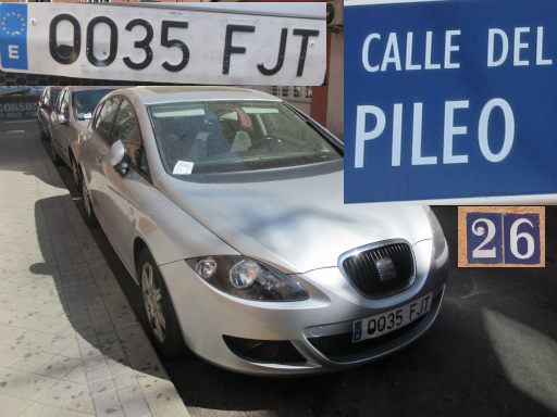 Vehículos abandonados, verlassene Fahrzeuge, Madrid, Spanien, Seat Leon, Kennzeichen 0035 FJT, Erstzulassung Dezember 2006, Calle del Pileo 26, 28027 Madrid im Mai 2025