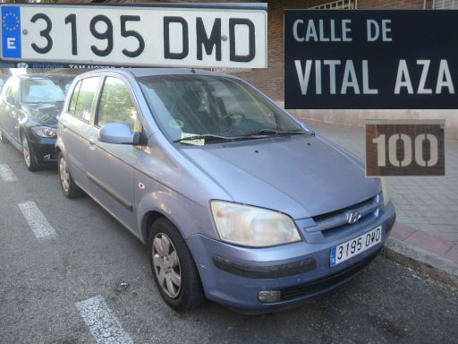 Vehículos abandonados, verlassene Fahrzeuge, Madrid, Spanien, Hyundai Getz, Kennzeichen 3195 DMD, Erstzulassung Januar 2005, Calle de Vital Aza 100, 28021 Madrid im Mai 2025