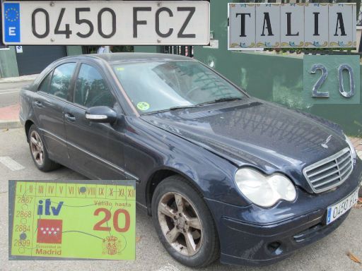 Vehículos abandonados, verlassene Fahrzeuge, Madrid, Spanien, Mercedes-Benz C-Klasse, Kennzeichen 0450 FCZ, Erstzulassung Juli 2006, Calle Talia 20, 28022 Madrid im Mai 2026