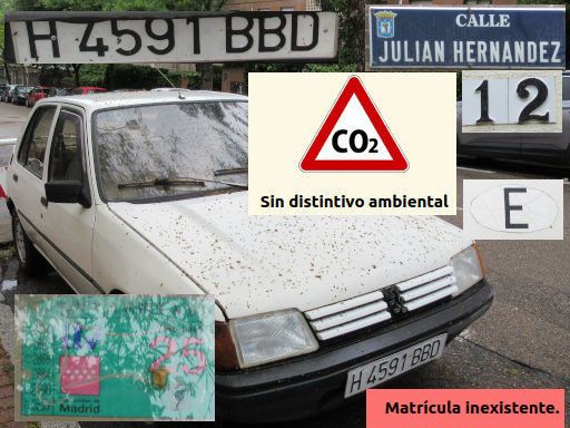 Vehículos abandonados, verlassene Fahrzeuge, Madrid, Spanien, Peugeot 205 GR, Kennzeichen H 4591 BBD, Erstzulassung unbekannt, Calle Julian Hernandez 12, 28043 Madrid im Mai 2026
