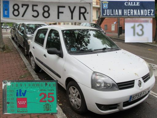 Vehículos abandonados, verlassene Fahrzeuge, Madrid, Spanien, Renault Clio Campus, Kennzeichen 8758 FYR, Erstzulassung Dezember 2007, Calle Julian Hernandez 13, 28043 Madrid im Mai 2026
