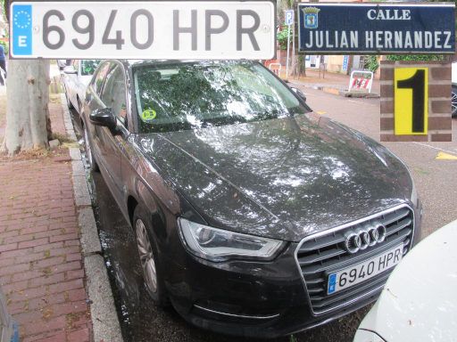 Vehículos abandonados, verlassene Fahrzeuge, Madrid, Spanien, Audi A3 TDI, Kennzeichen 6940 HPR, Erstzulassung April 2013, Calle Julian Hernandez 1, 28043 Madrid im Mai 2026