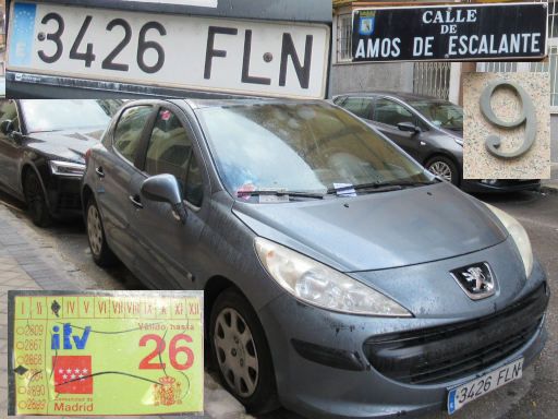 Vehículos abandonados, verlassene Fahrzeuge, Madrid, Spanien, Peugeot 207, Kennzeichen 3426 FLN, Erstzulassung Februar 2007, Calle Amos de Escalante 9, 28017 Madrid im Mai 2026