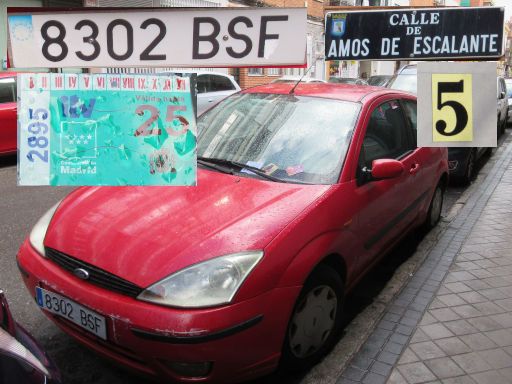 Vehículos abandonados, verlassene Fahrzeuge, Madrid, Spanien, Ford Focus, Kennzeichen 8302 BSF, Erstzulassung Februar 2002, Calle Amos de Escalante 5, 28017 Madrid im Mai 2026